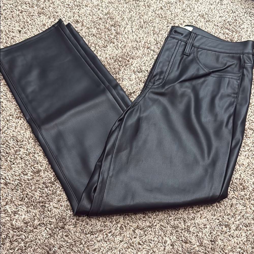 J. Crew Factory Faux Black Leather Straight Leg Pants with Sleek Design